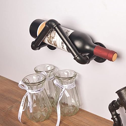 Miniatura 3 de Hemoton Gancho decorativo de pared para vino montado en la pared, soporte de hierro, soporte para botella de vino, soporte de almacenamiento de vino