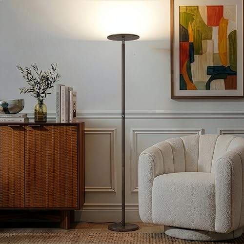 Image of Brightech Sky LED Floor lamp, Torchiere Super Bright Floor Lamp for Living Room Decor & Office - Dimmable, Tall Standing Lamp with Warm Light for Bedroom & Reading - Bronze