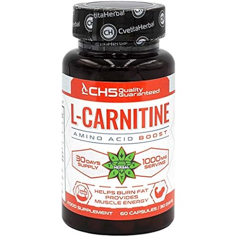 L-Carnitine Capsules | 1000mg L Carnitine (Tartrate) per Serving Size | 60 Capsules x 500 mg (1 Month Supply) | Improves Sports Performance & Provides Energy | by Cvetita Herbal Cover