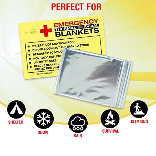 Rawyer (4 Pack) Emergency Thermal Survival Blankets, Mylar Blankets For Outdoor, Camping, Hiking, Survival In Harsh Weather, Large Silver Thermal Sheets, Heavy Duty Survival Gear (4 Pcs, Size 84X52) #TOP2