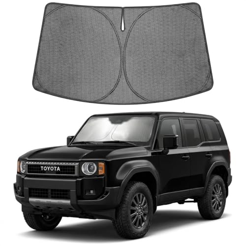 Image of Proadsy Windshield Sun Shade Custom Fit Toyota Land Cruiser 2024-2026 Ice Crystal Black Front Window Sunshade UV and Heat Blocker Foldable Visor Keeps Car Cooler for Summer Parking and Daily Use