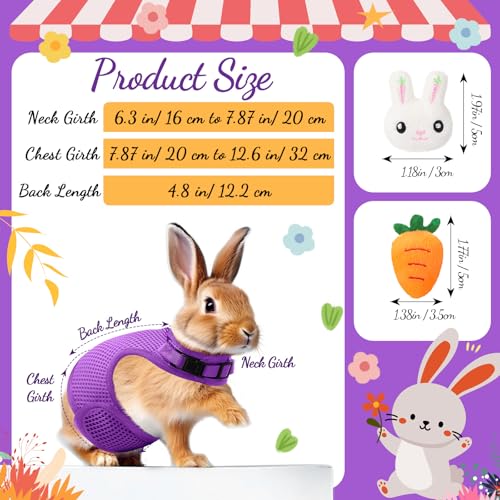 Image of Easter Bunny Costume Rabbit Harness and Leash Set with 2 Cute Decorations Bunny Clothes Adjustable Buckle Breathable Mesh Vest Harness for Rabbits Ferret Small Pig Puppy(Purple,Fresh Pattern)
