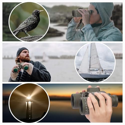 Miniatura 7 de 10x50 Prismaticos Profesionales Largo Alcance Para Adultos Con Telémetro Y Brújula Iluminados Para Visión Con Poca Luz, Observación De Aves, Paseos En Bote, Safari Y Senderismo