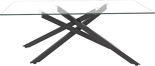 Miniatura 8 de HomVent Mesa auxiliar rectangular de vidrio templado transparente de 47.2 pulgadas, diseño elegante con patas de metal negro, mesa de centro para