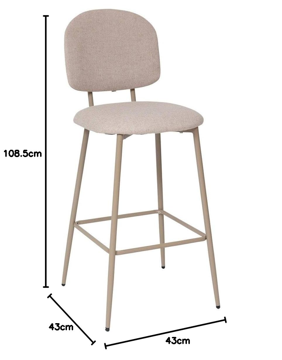 Atmosphera - Sgabello da bar Kamili Beige - H 108,5 cm - Acciaio, tessuto screziato, con schienale e poggiapiedi - Per cucina, isola centrale