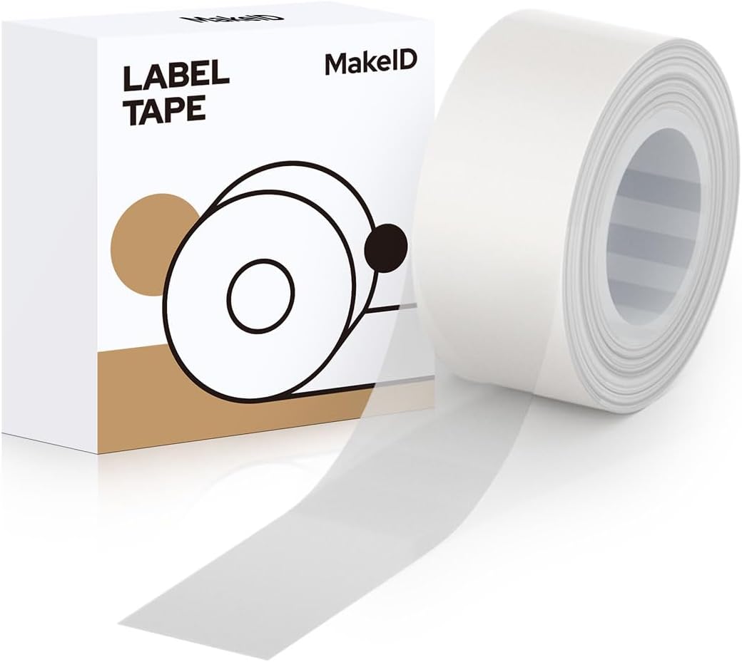 MakeID 0.63" x 13' Label Tape Compatible with MakeID Label Makers L1 Q1 E1 Refills Waterproof Laminated Custom Stickers Office Labels Replacement 16mm x 4m