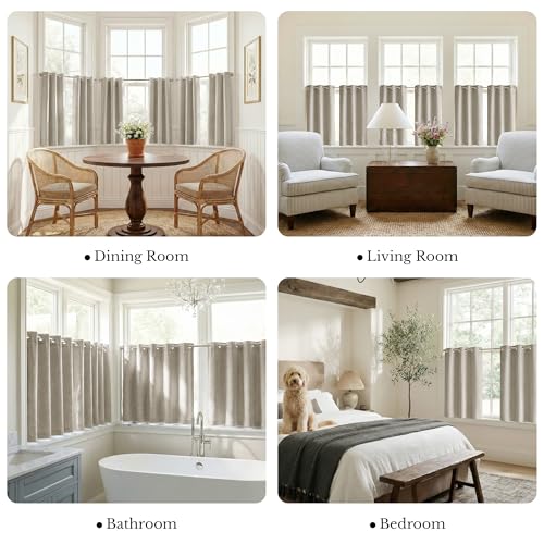 Image of NICETOWN 100% Blackout Linen Curtains 40 inches Long, White Liner Composite Grommet Short Window Treatments Sound Dampening Home Decors for Kitchen /Cafe, Beige, 2 Panels,W34 x L40