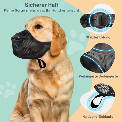 SHUOHONG Hunde Maulkorb, Nylon-Mesh, Atmungsaktiv und Bequem, für Große Hunde mit Verstellbaren Trägern, Maulkörbe für Hund (Schwarz-M) (Aufgrund der Körpergröße können die Größen Kleiner ausfallen)