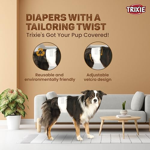 Image of TRIXIE Diapers for Male Dogs, Abdominal Band, Non-Woven Fabric, Prevents Marking, Excitable Urination, Incontinence, After Surgery & Travel - Pack of 12 (S-M)
