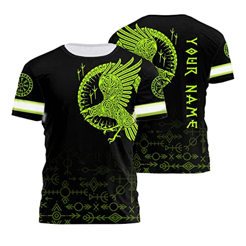 Matedecor Hi Vis Shirt Green Neon Viking High Visibility Shirt Men Reflective Safety Shirts US Flag Custom Name Workwear, Runners, Walkers, Patriotic