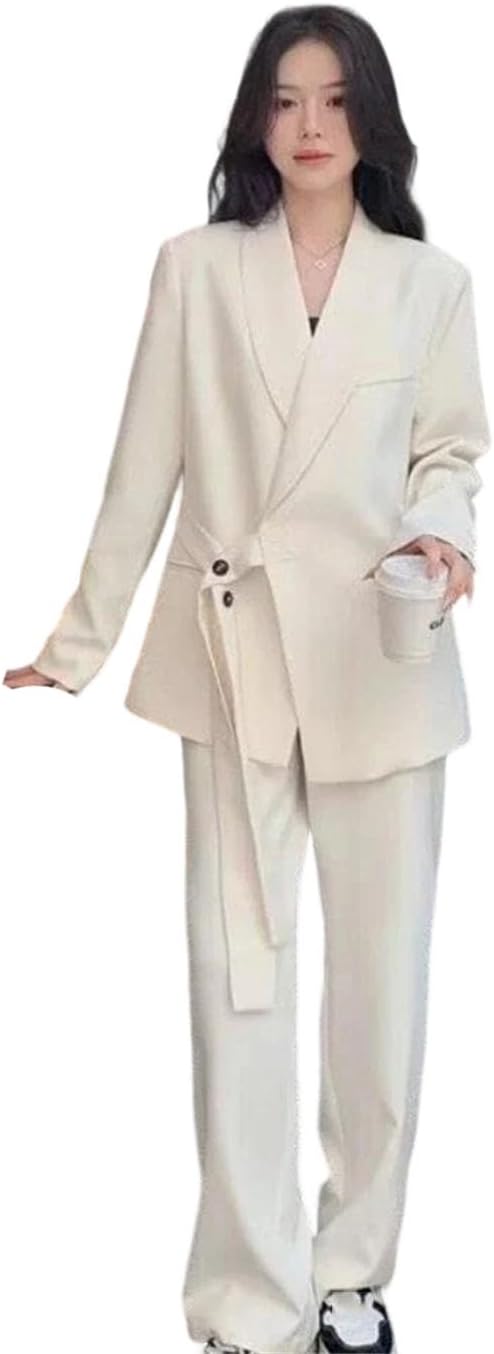 Women's Office Suit Set Casual Blazer Wide Leg Pants Two-Piece Long Sleeve Top Bottoms