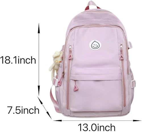 Miniatura 7 de Mochila Preppy con cara sonriente con conejito de felpa, linda mochila estética, accesorios kawaii, estilo universitario coreano, Caqui, Classic