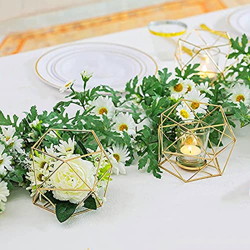 Geometric Tealight Candle Holders Gold - Votive Candle Stand Accents For Tea Light, Wedding Lanterns Centerpieces Bulk For Tables Decorations, Modern Wire Center Piece Shelf Mantel Christmas Decor #TOP2