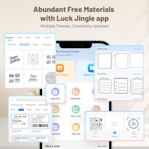 MidingChai Etikettendrucker, Mini Drucker für Smartphone und Tablets, etikettendrucker selbstklebend, Tragbarer Thermodrucker mit 5 Rollen Aufklebern, für Lernen, Etiketten, Fotos, to-do-Listen