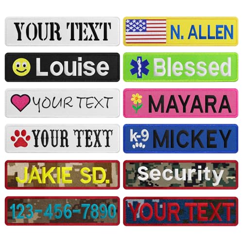 2PCS Custom Embroidered Name Patches Personalized Military Name Tag Tactical Iron-On/Sew-On/Hook&Loop Name Patches Suitable for Backpack Uniform Hat Dog Harness (41inch)