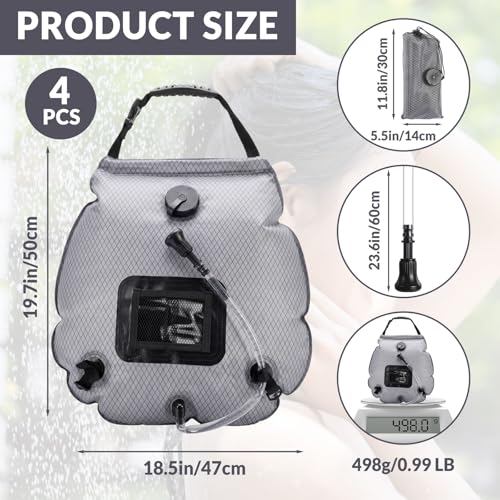 Hortsun 4 Pack Solar Portable Shower Bag 5 Gal/20l Solar Heating Camping Shower Bag with On-Off Switchable Head and Removable Hose for Outdoor Camping Hiking Traveling Beach Swimming miniatura 2