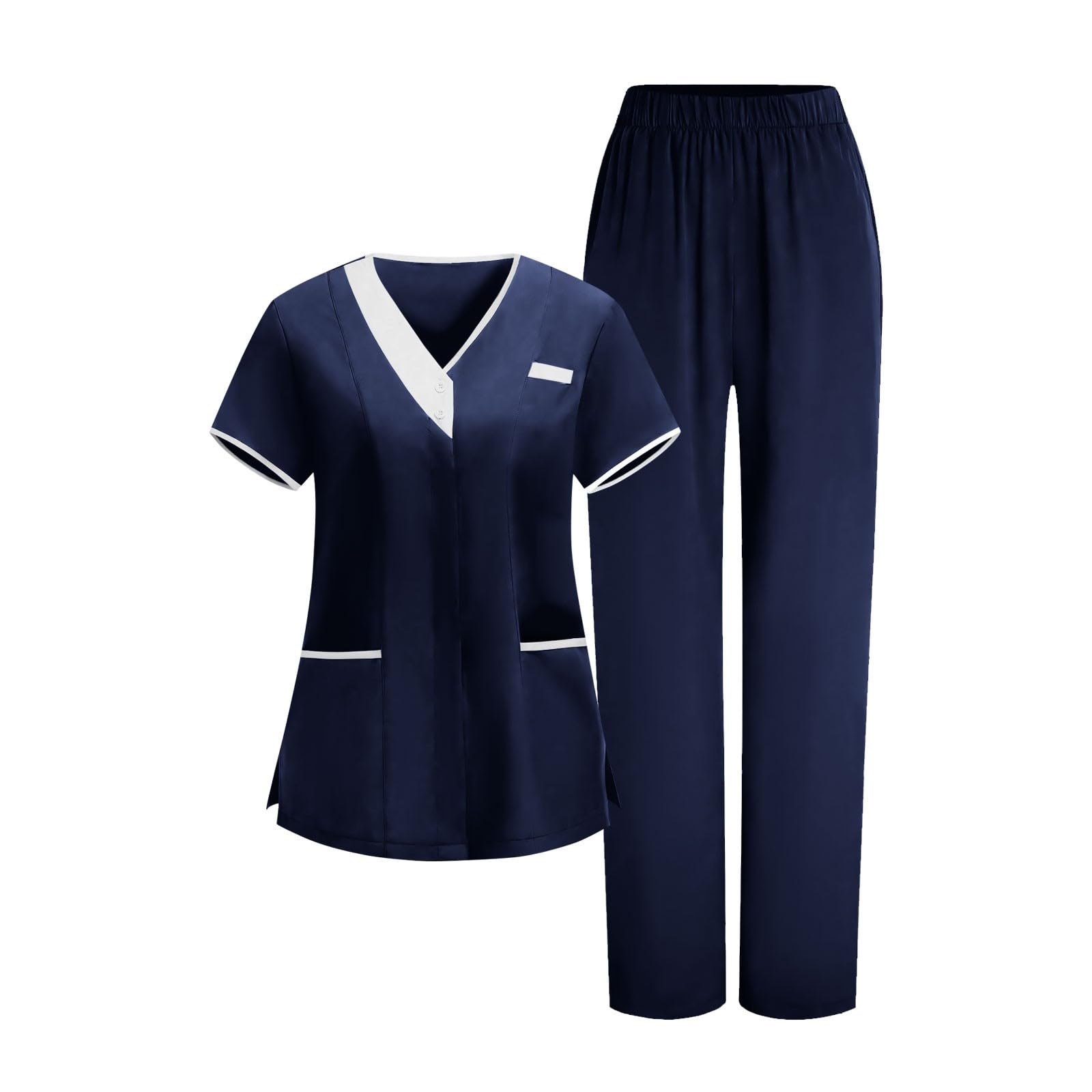 2026 Scrub for Cleaning Jobs Uniform, Multi Pockets Scrubs for Women Sets, V-Neck Top &amp; Straight Leg Pants Scrubs Set