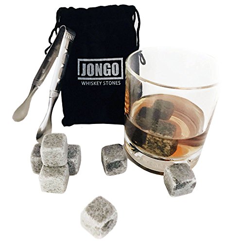 Whiskey Chilling Stones Gift Set of 10 | For Irish Scotch, Jack Daniels & Other Beverages | Ice Rocks - Stainless Steel Tongs - Velvet Pouch - Groomsmen Gifts for Wedding - Drink Cubes