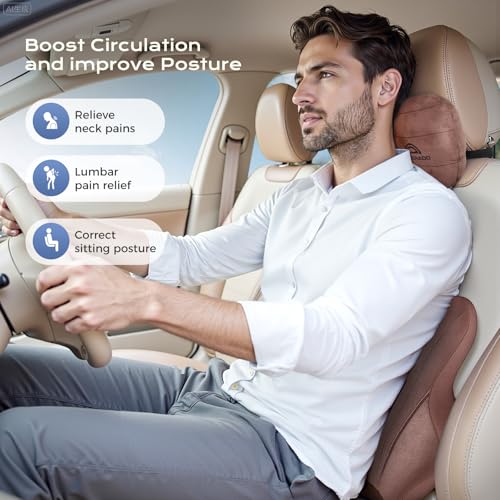 Image of Coverado Car Lumbar Support Pillow and Car Neck Pillow Kit, Ergonomic Design Car Headrest Pillow for Driving, Relax Back Head Muscles Relieve Driving Fatigue, Breathable & Removable Cover