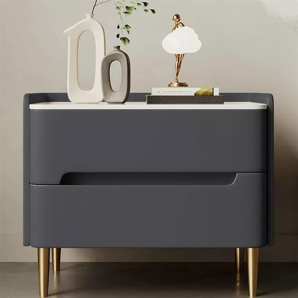 SXZenSpace Modern Wooden Nightstand with Slate Top 2 Drawers Stylish Side Table for Bedroom & Living Room Contemporary End Multi Functional Furniture