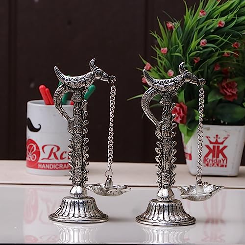Image of Parrot Design Metal Hanging with Chain Diya Pair of Parrot Design