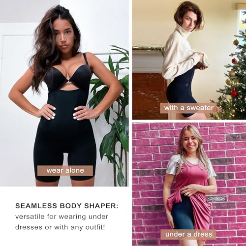Image of SHAPERX Women's Shapewear Bodysuit Smoothing Tummy Control Body Shaper with Adjustable Straps Comfortable Mid-Thigh Shorts