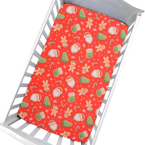 Cloele Christmas Fitted Crib Sheet,52x28in,Red Santa Candy,Toddler Sheet