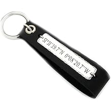 NadinArtDesign Custom Latitude Longitude Coordinates Engraved Leather Key Chain for Men - GPS Keychain - Personalized Birthday Gift - Modern Accessories
