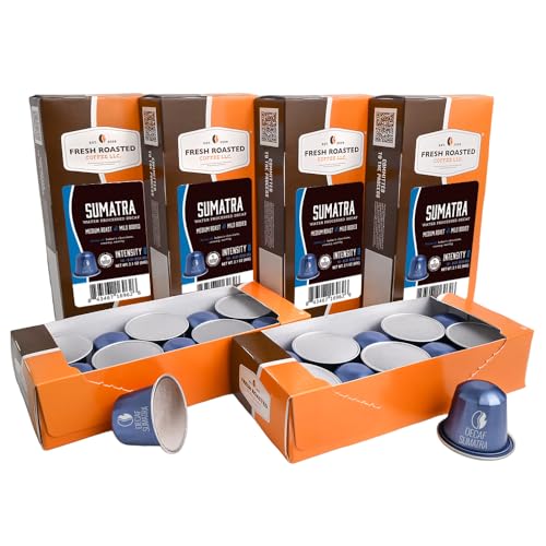 Image of Fresh Roasted Coffee, Sumatra WP Decaf Espresso Capsules for Nespresso OriginalLine, Medium, Single-Origin, Kosher, 60 Recyclable Aluminum Capsules