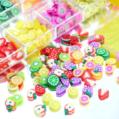 GZMAYUEN 2 Boxen Polymer Obst Scheiben 3D Mini Obst Polymer Scheiben Obst Ton Scheiben Charms Nail Art Dekoration für DIY Handwerk Harz Schleim Handy Dekoration