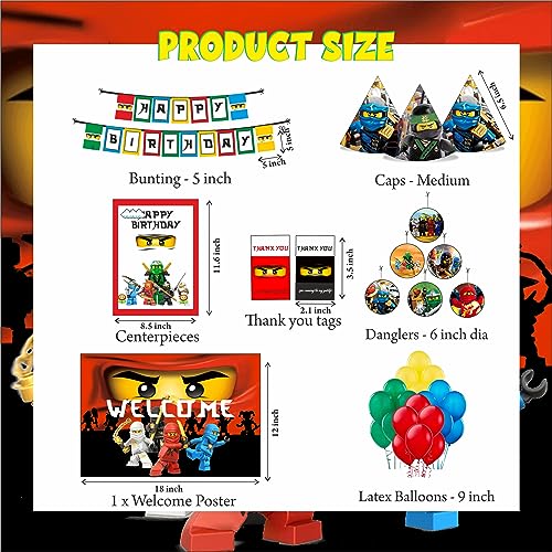 Image of PRETTY UR PARTY Ninjago Party decorations Kit - 80 pcs Includes Banner, Balloons, Thank You, Centerpiece, Danglers, Warrior Ninja Party Supplies, DIY Happy Birthday Decoration Kit for Kids, Gamer