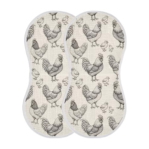 2 Pack Muslin Burp Cloths Roosters Vintage Cotton Baby Burp Cloths Ultra Absorbent and Soft Thick Burping Cloth for Baby Boys Girls, Large 22