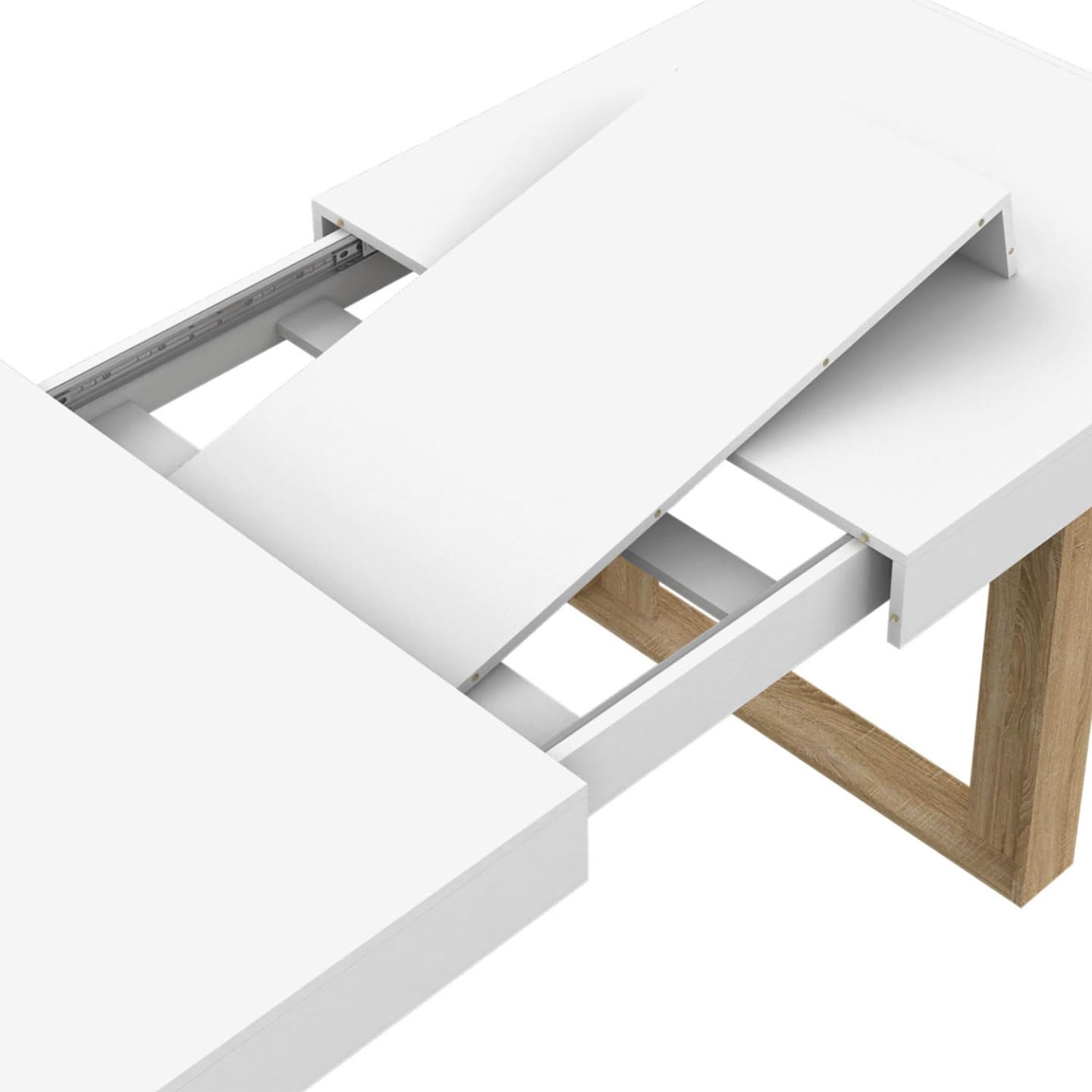 IDMarket Phoenix - Mesa de comedor extensible rectangular (4 – 8 personas), color blanco, patas de madera 160 – 200 cm)