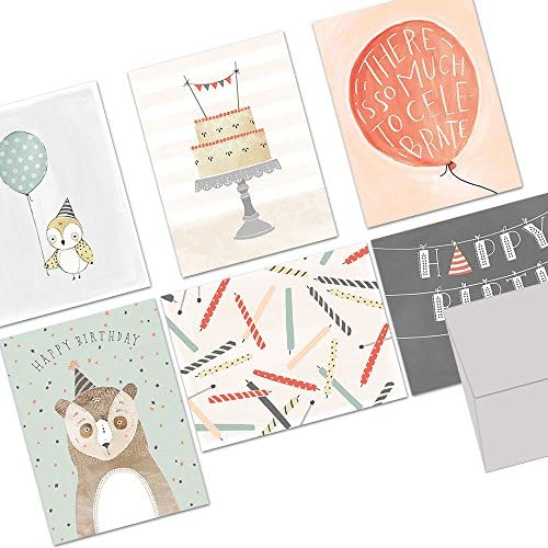 Note Card Cafe Happy Birthday Card Assortment with Gray Envelopes | 144 Pack | Fanciful Birthday Wishes Designs | Blank Inside, Glossy Finish | Bulk Set for Greeting Cards, Occasions, Birthdays