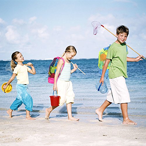 EocuSun Large Mesh Beach Bag Tote Durable Sand Away Drawstring Beach Backpack Swim and Pool Toys Balls Storage Bags Packs, Stay Away From Sand and Water, Toy Not Included, Blue