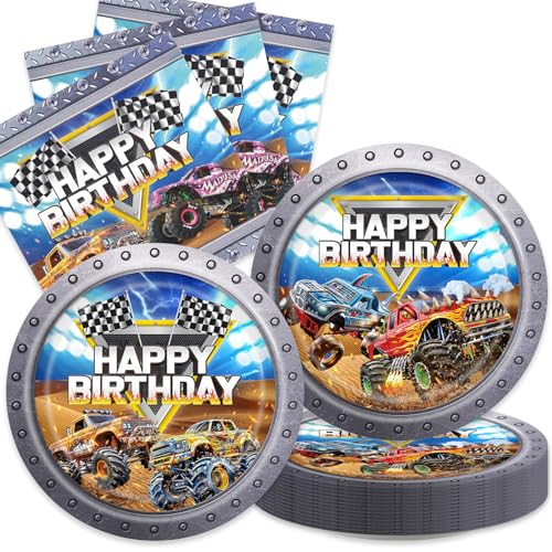 40Pcs Monster Truck Birthday Party Supplies Plates and Napkins for 20 Guests Tableware Monster Truck for Baby Shower Birthday Party Decorations