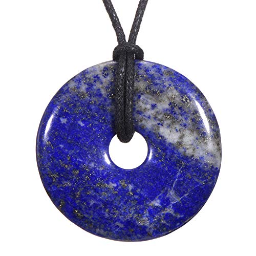 Morella Damen Halskette 80 cm Donut Edelstein Anhänger Lapislazuli im Samtbeutel