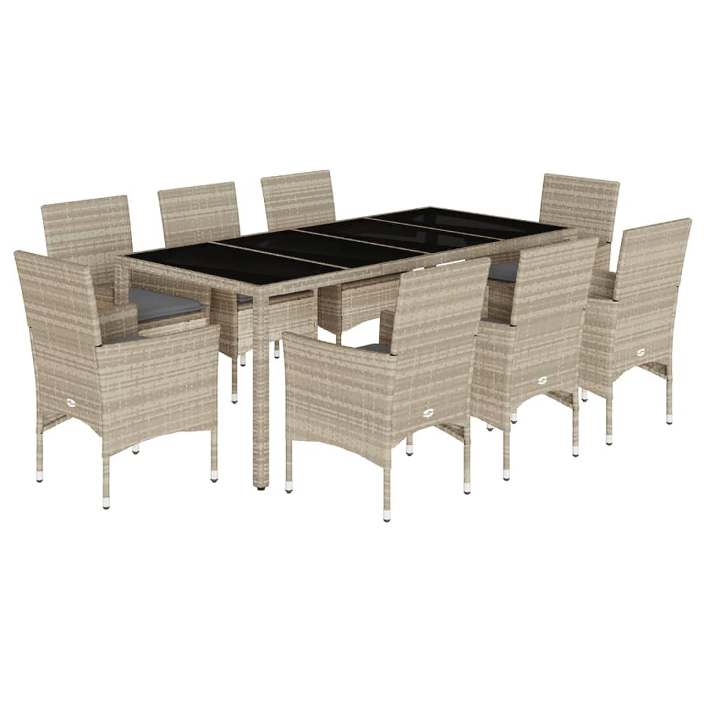 Ensemble de meubles de jardin pour 8 personnes - 8 chaises avec table en rotin - Meubles de balcon - Table et chaises - Gris clair - 9 pièces