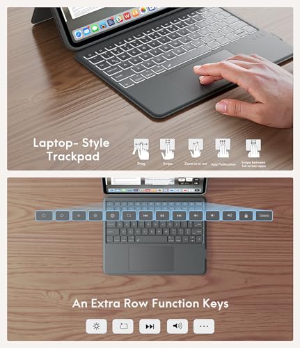 Image of CHESONA Keyboard Case for iPad Pro 11 inch (M4 2024 /M5 2025) | Magnetic Detachable Case, 7-Color Backlit Keyboard, Smart Trackpad, 15-180 Adjustable Stand, Gray