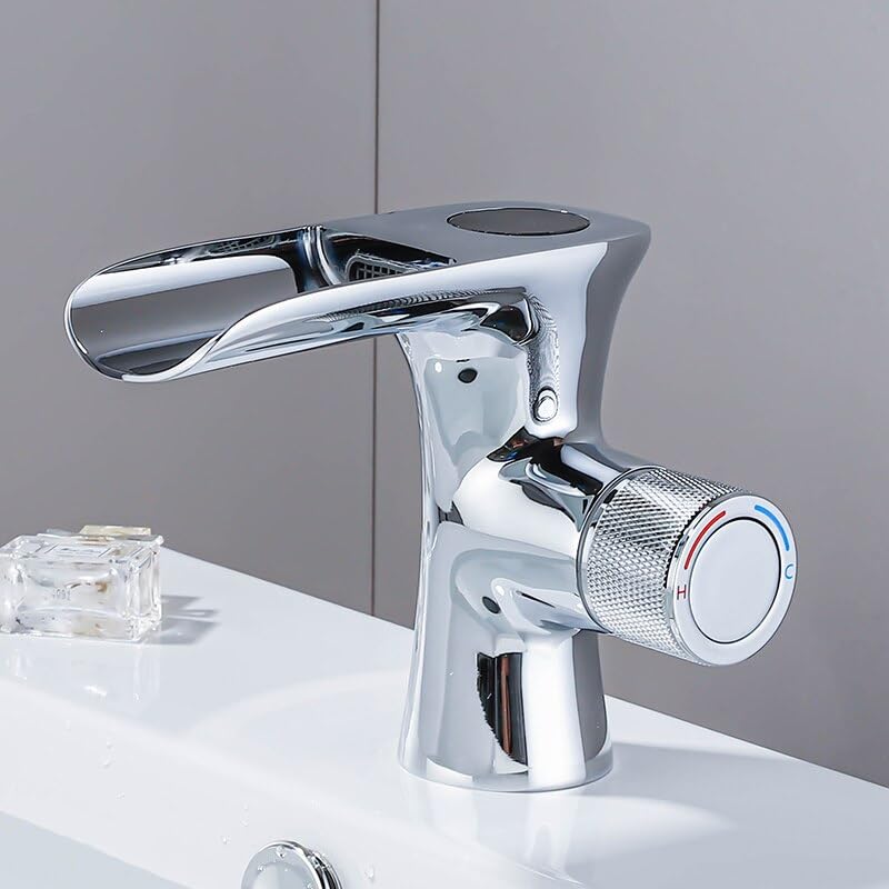 Robinet de lavabo numérique LED en laiton mitigeur intelligent haut de gamme modèle 186chrome