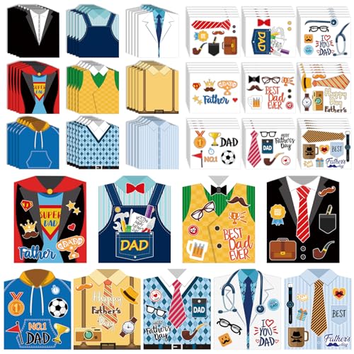 Sereliy 45 Set Fathers Day Card Making Kits for Kids Fathers Day Shirt DIY Crafts Bulk Fathers Day Handmade Crafts for Classroom. (Father 45)