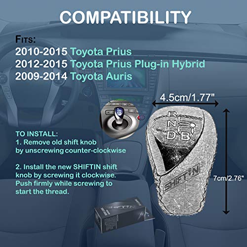 Shiftin Black Leather Blue Grain Black Wood Gear Shift Knob For Toyota Auris Prius Plug-In Hybrid (Black Leather/Blue) #TOP1