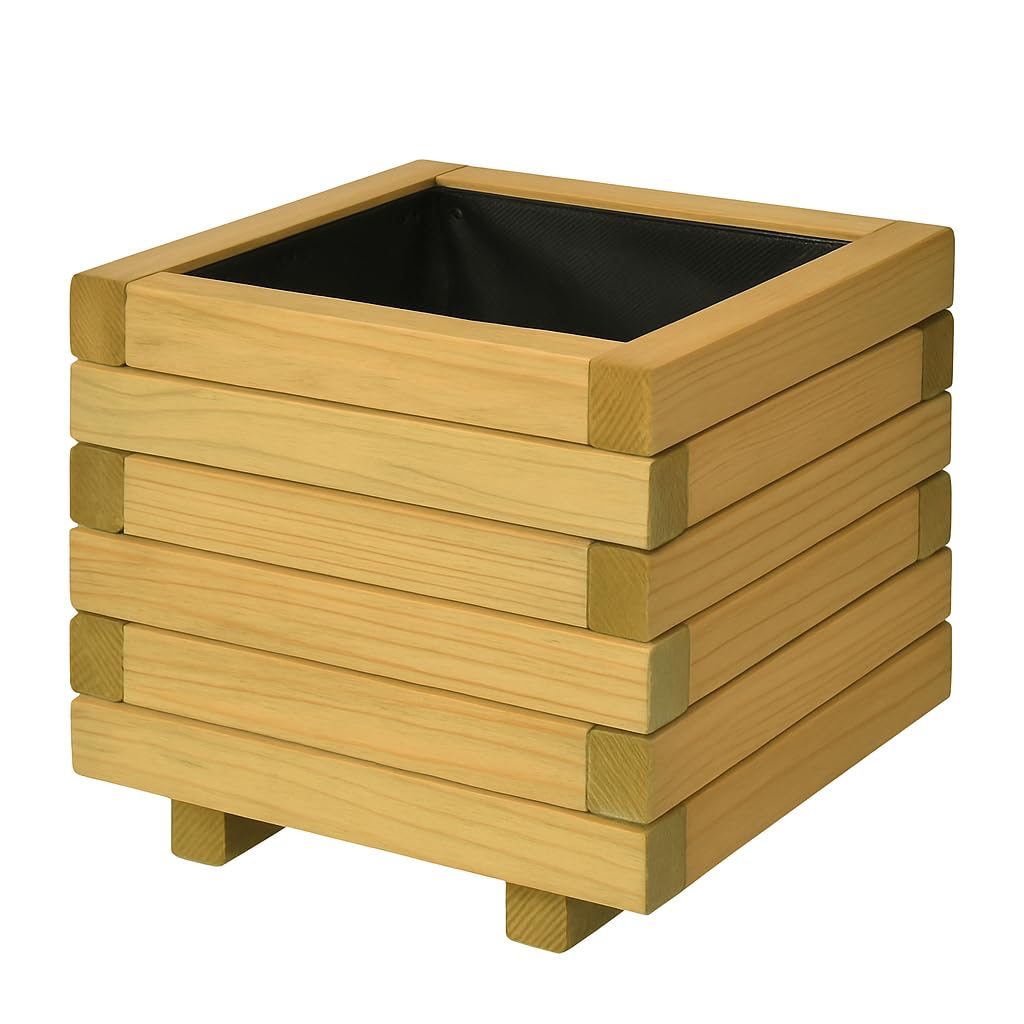 RANRHA Wooden Garden Planter Box – 30x30x27cm Outdoor Square Raised Bed for Flowers, Herbs & Vegetables – Pressure Treated Timber with Feet