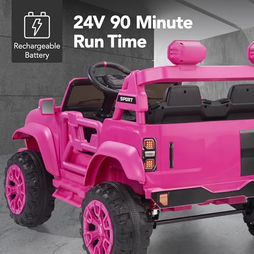 Image of Best Choice Products Kids 24V 2-Seater Electric Ride On Car Truck w / 132lb Weight Capacity, Parent Control, Bluetooth, LED Lights - Hyper Pink