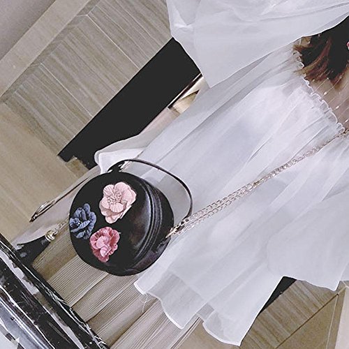 Diamondo Bolsa de ombro redonda feminina de couro sintético com estampa floral e borla transversal