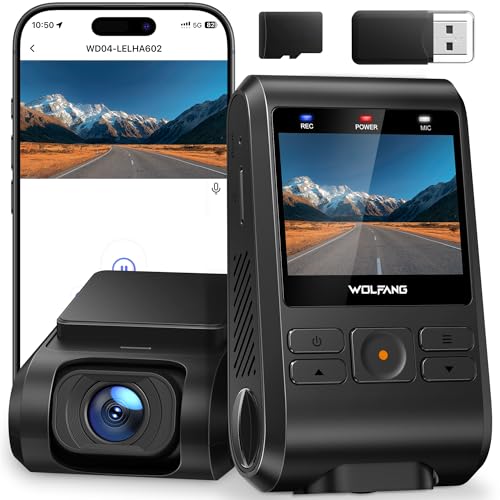 WOLFANG Dashcam, Mini 2.5K 1440P WiFi Dash Cam mit 32GB SD Karte, Ultra Nachtsicht, 2' IPS Versteckte Dash Cam Auto, 170°Weitwinkel, WDR, 24 Std. Parkmodus, G-Sensor, Loop-Aufnahme