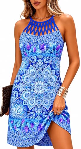 Image of BIRW Summer Dresses for Women 2026 Casual Floral Halter Neck A-line Beach Vacation Sundresses