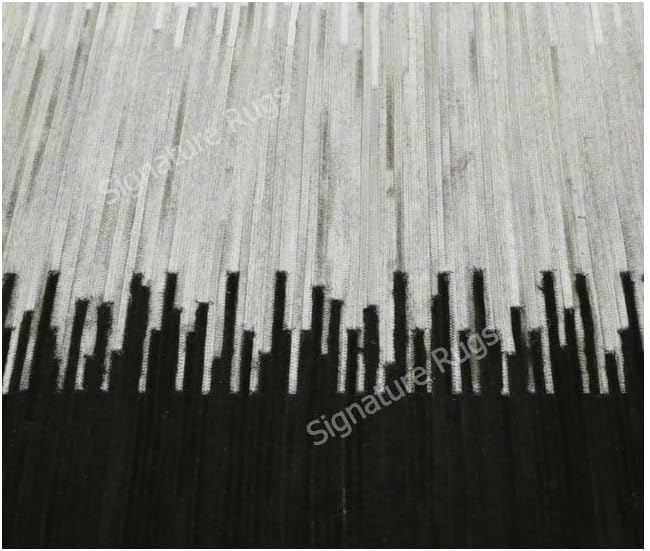 Handmade Premium Cowhide Leather Carpet, Modern Geometric Pattern, Black Grey Ivory Beige White (9'6"x14'0)