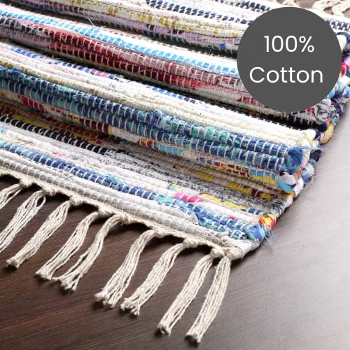 Cote De Amor 2 Pack Reversible Floor Rug 24"X36" (2'X3') Cotton Chindi Rag Rug, Farmhouse Rag Rug For Living Room Bedroom Bathroom Kitchen Nursery Entryway Laundry Room - Multi Colored #TOP2
