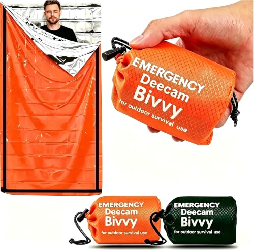 Deecam Saco de dormir de emergencia de 2 piezas, Biwaksack, naranja y verde